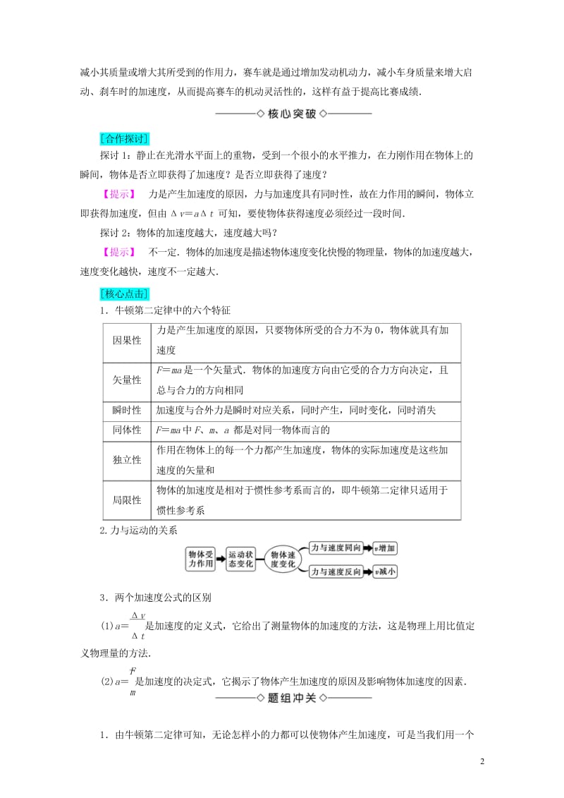 2018版高中物理第四章牛顿运动定律3牛顿第二定律学案新人教版必修120170803443.wps_第2页