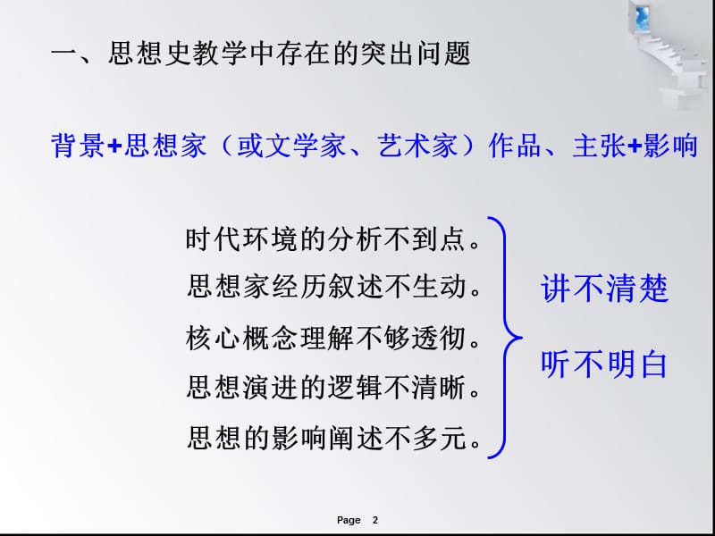 浅析思想史教学中存在的问题与对策以必修三专题六教材.ppt_第2页