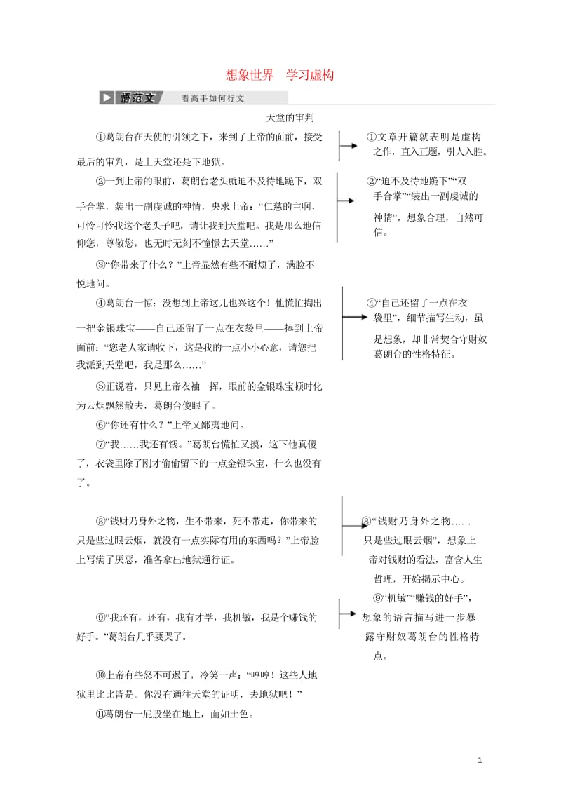 2019年高中语文单元序列写作四想象世界学习虚构讲义新人教必修22019042519.wps