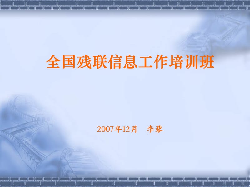 全国残联信息工作培训班2007年12月李藜.ppt_第1页