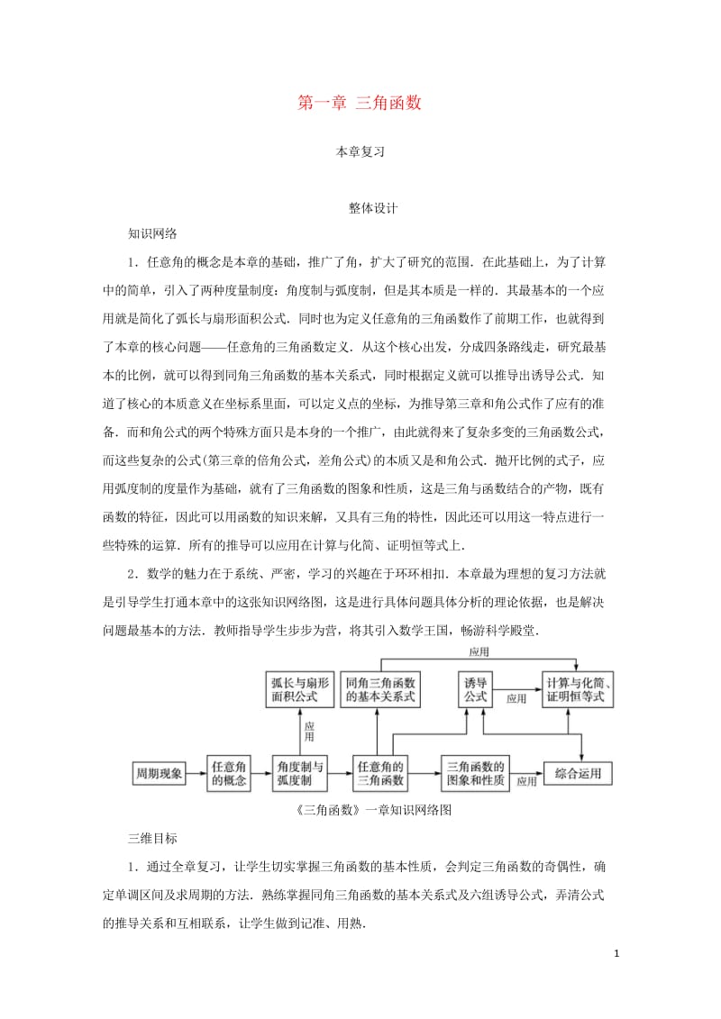 高中数学第一章三角函数本章复习教案苏教版必修42017082431.wps_第1页