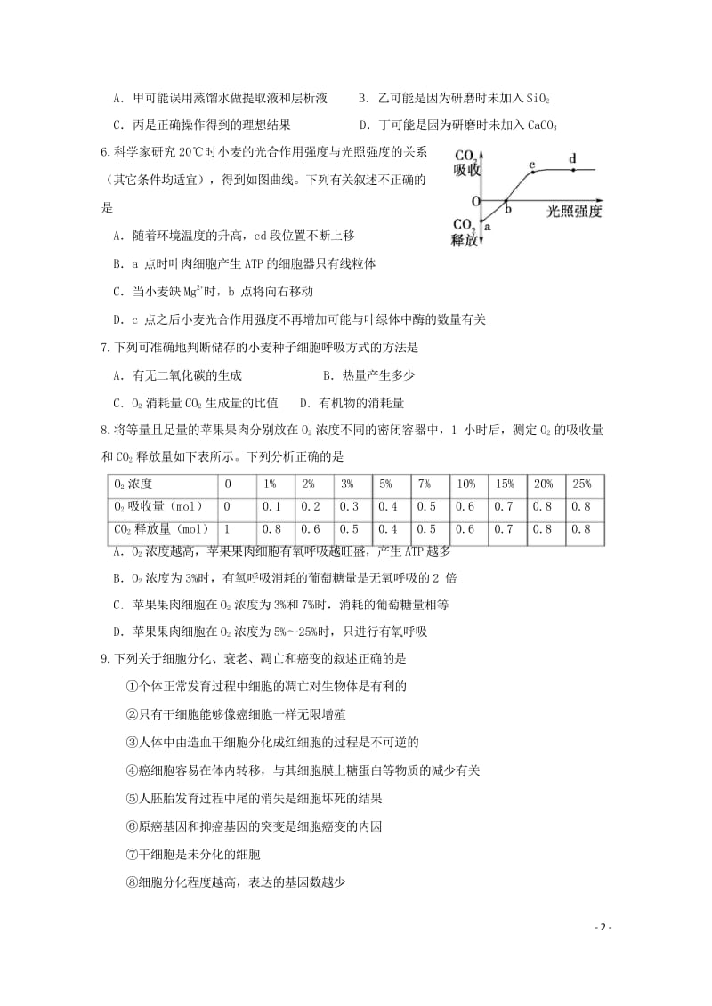 安徽省无为县2017_2018学年高二生物上学期开学考试试题201709150115.wps_第2页