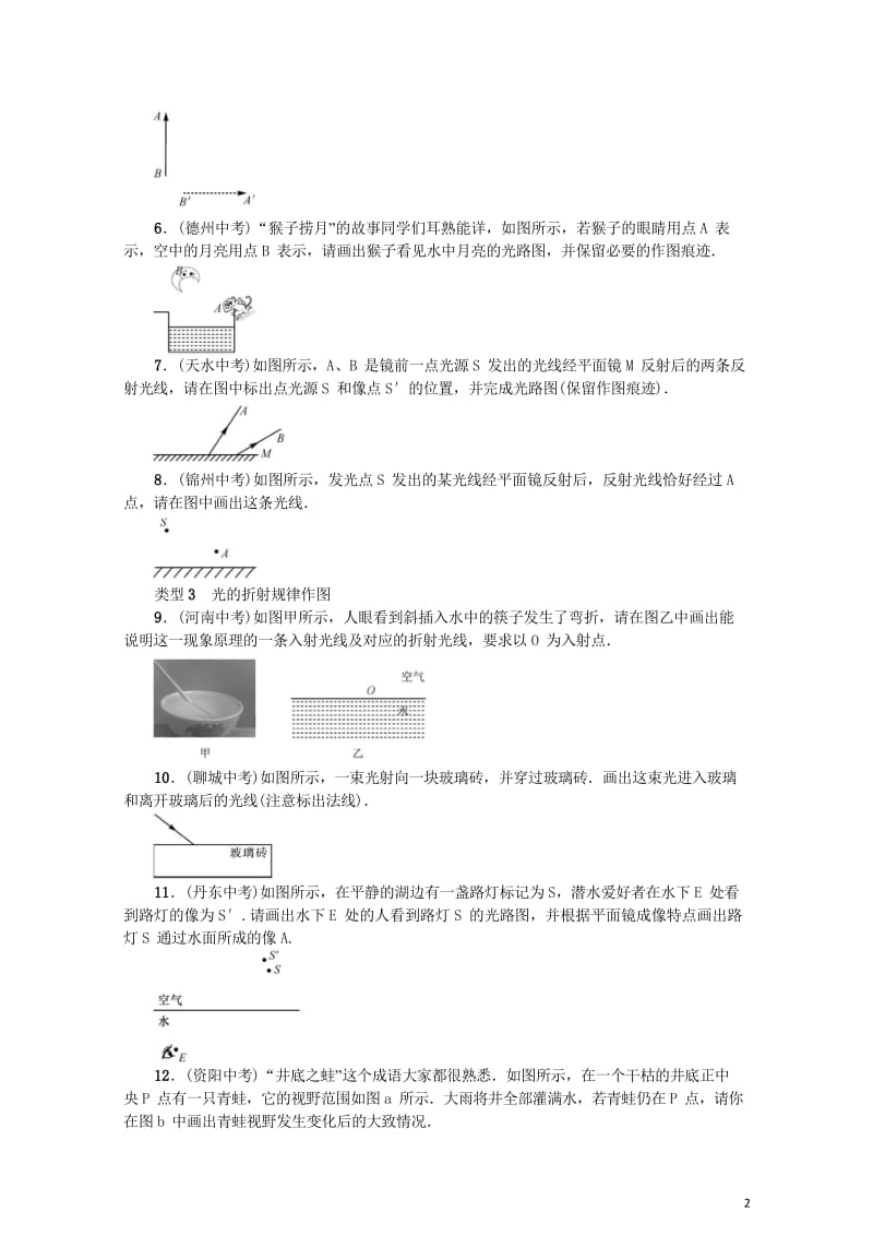 2017秋八年级物理全册小专题一光现象作图新版沪科版201709092116.wps_第2页