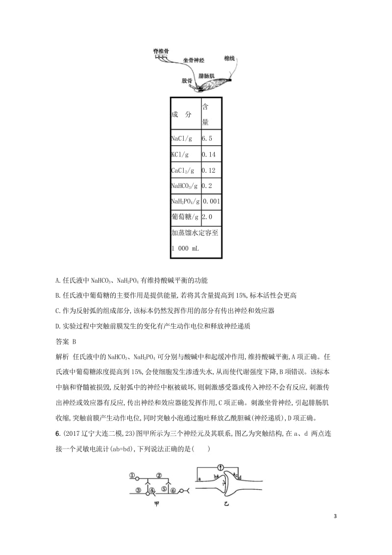 2018年高考生物二轮复习专题突破训练7人和动物生命活动的调节20171007167.wps_第3页