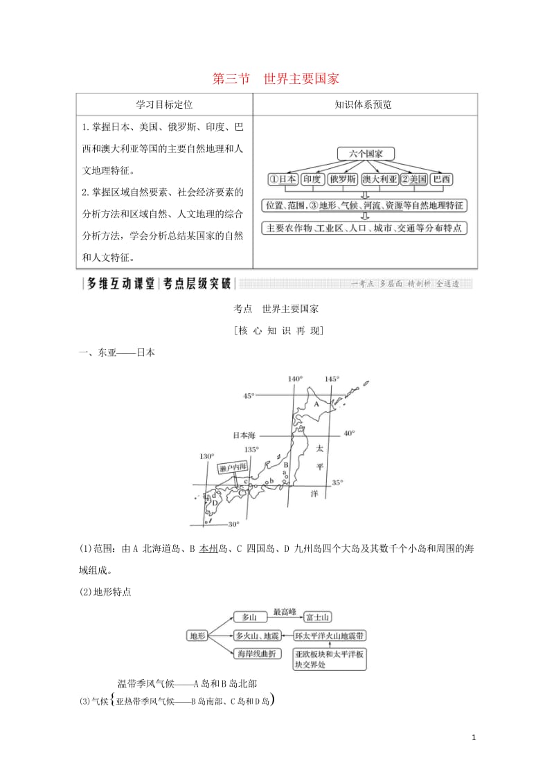 2018年高考地理总复习第14单元第三节世界主要国家学案鲁教版20170927456.wps_第1页