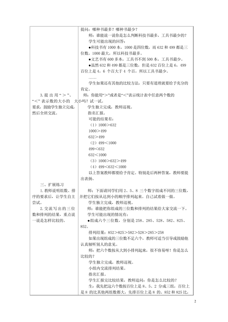 二年级数学下册五认识1000以内的数5.3比较1000以内数的大小教案冀教版20190514114.wps_第2页