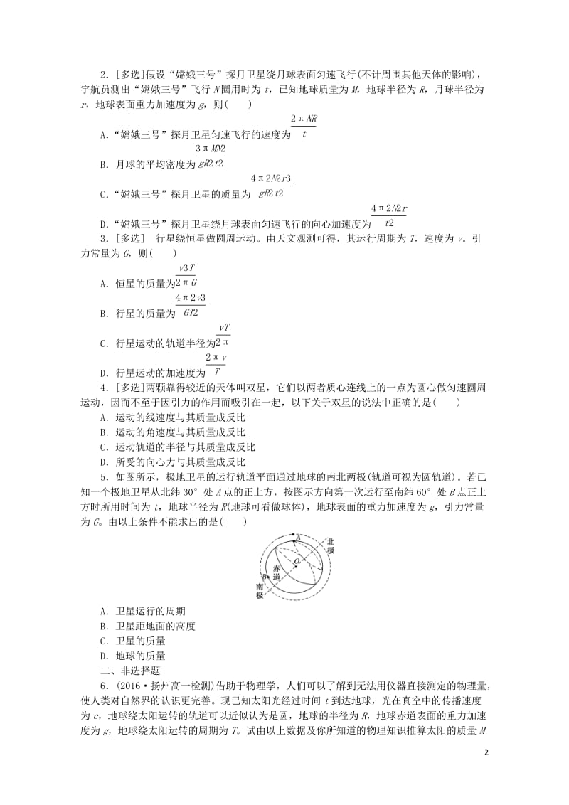 2019年高中物理课下能力提升十第六章第4节万有引力理论的成就含解析新人教版必修2201905312.doc_第2页