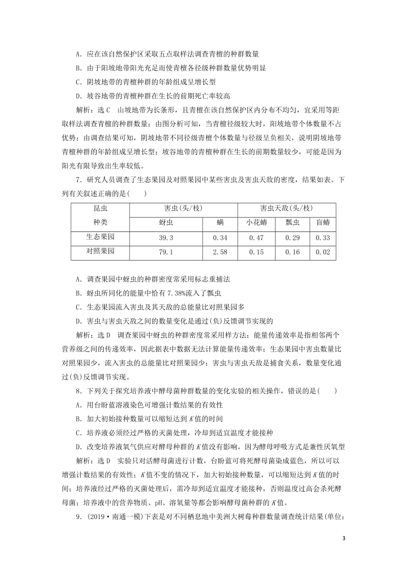 江苏专版2020版高考生物一轮复习课时跟踪检测三十三种群的特征和数量的变化含解析2019051626.doc_第3页