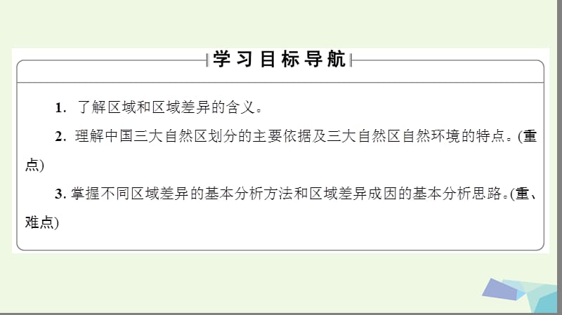 2018版高中地理第一章区域地理环境和人类活动第1节区域和区域差异第1课时中国三大自然区自然环境的差异课件中图版必修.ppt_第2页