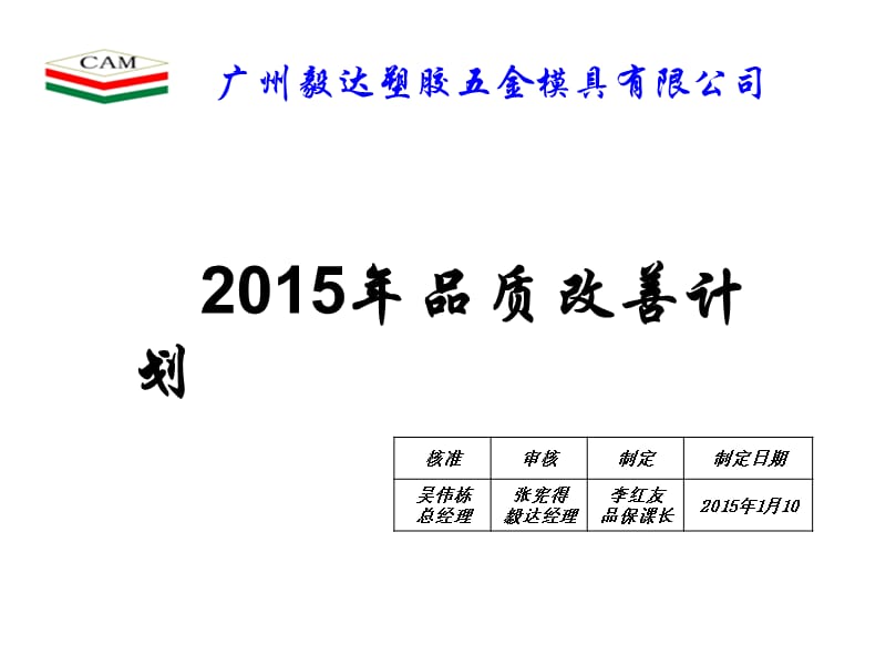 2015年品质改善计划.ppt_第1页