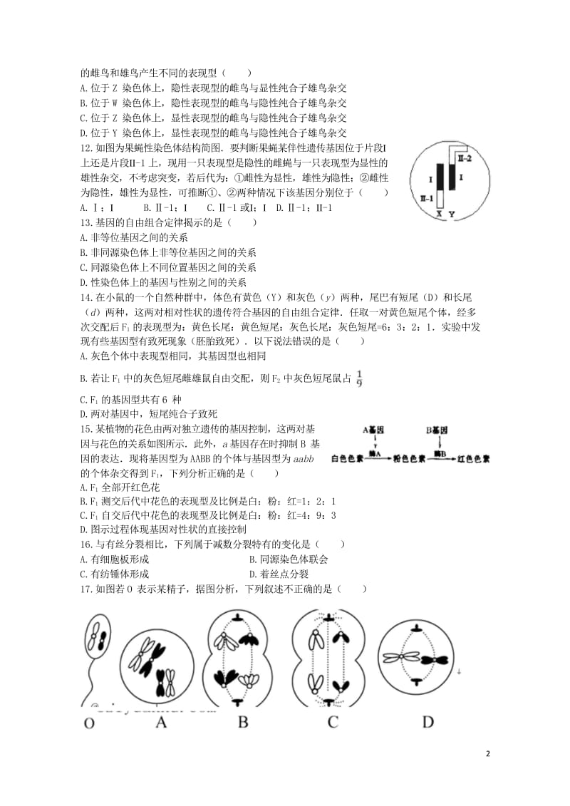 黑龙江省青冈县2016_2017学年高一生物下学期期中试题201708080151.wps_第2页