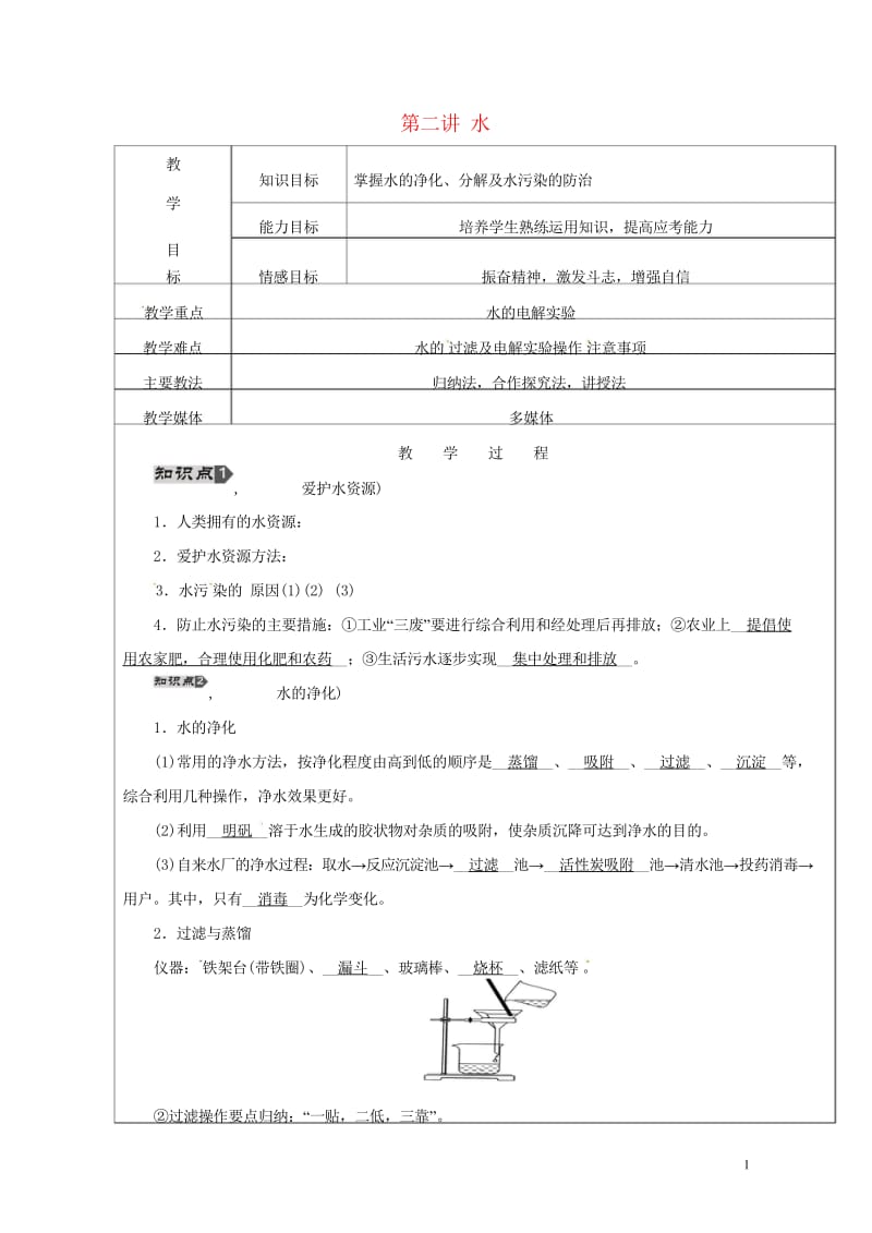 黑龙江省鸡西市恒山区2016届中考化学第2讲水复习教案20170725415.wps_第1页