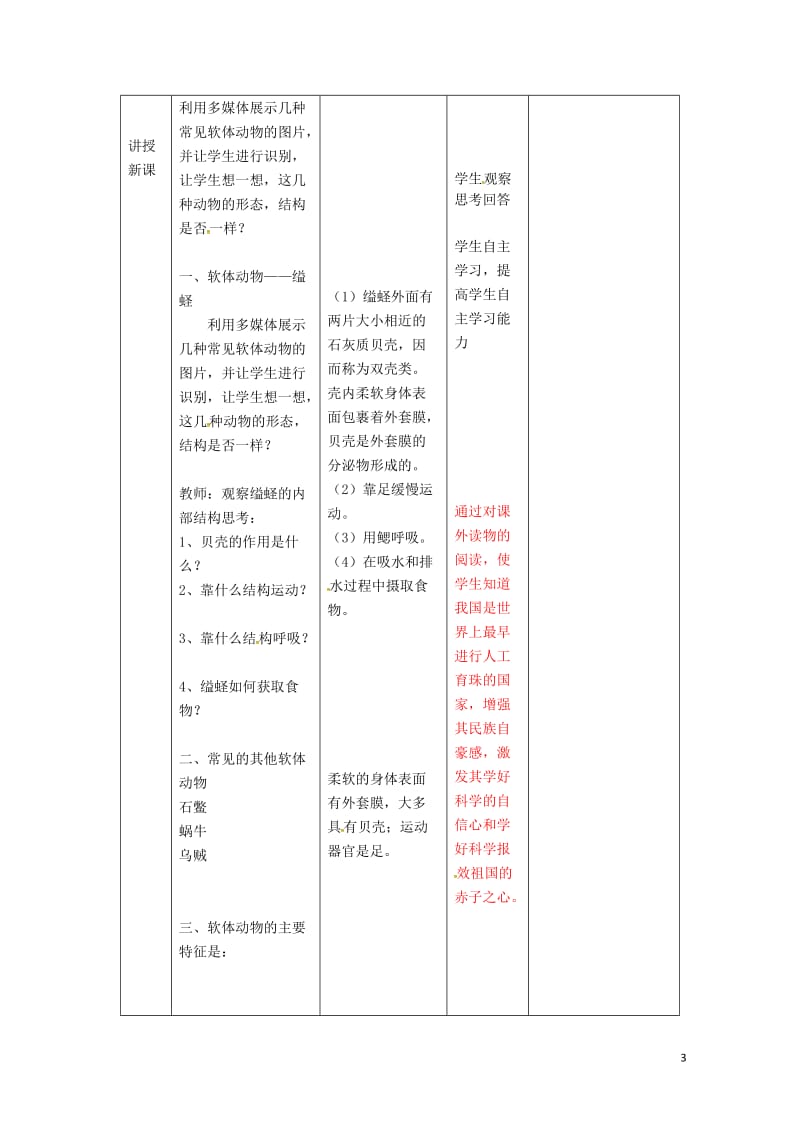 吉林省双辽市八年级生物上册第五单元第一章第三节软体动物和节肢动物教案新版新人教版2017071946.doc_第3页