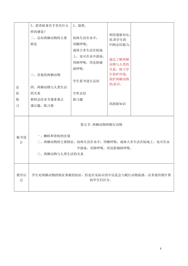 吉林省双辽市八年级生物上册第五单元第一章第五节两栖动物和爬行动物第1课时教案新版新人教版201707.doc_第3页