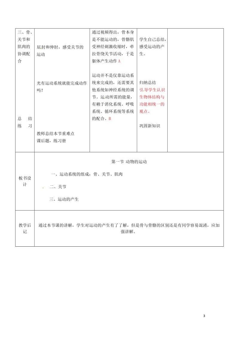 吉林省双辽市八年级生物上册第五单元第二章第一节动物的运动教案新版新人教版20170719450.doc_第3页