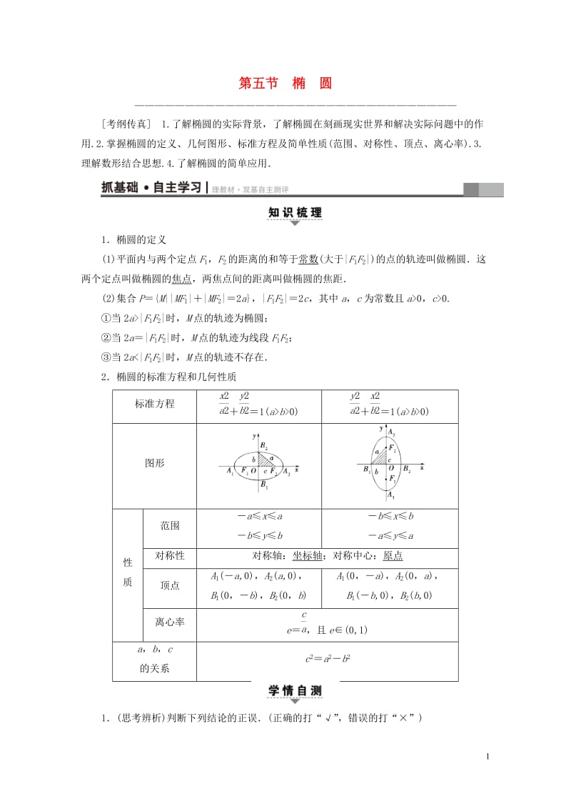 全国通用2018高考数学一轮复习第8章平面解析几何第5节椭圆教师用书文新人教A版2017041402.doc_第1页