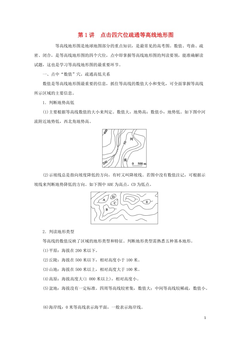 江苏省2017年高中地理暑期作业第1讲点击四穴位疏通等高线地形图高考复习适用20170720216.doc_第1页