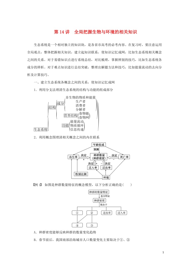 江苏省2017年高中生物暑期作业第14讲全局把握生物与环境的相关知识高考复习适用苏教版2017071.doc_第1页