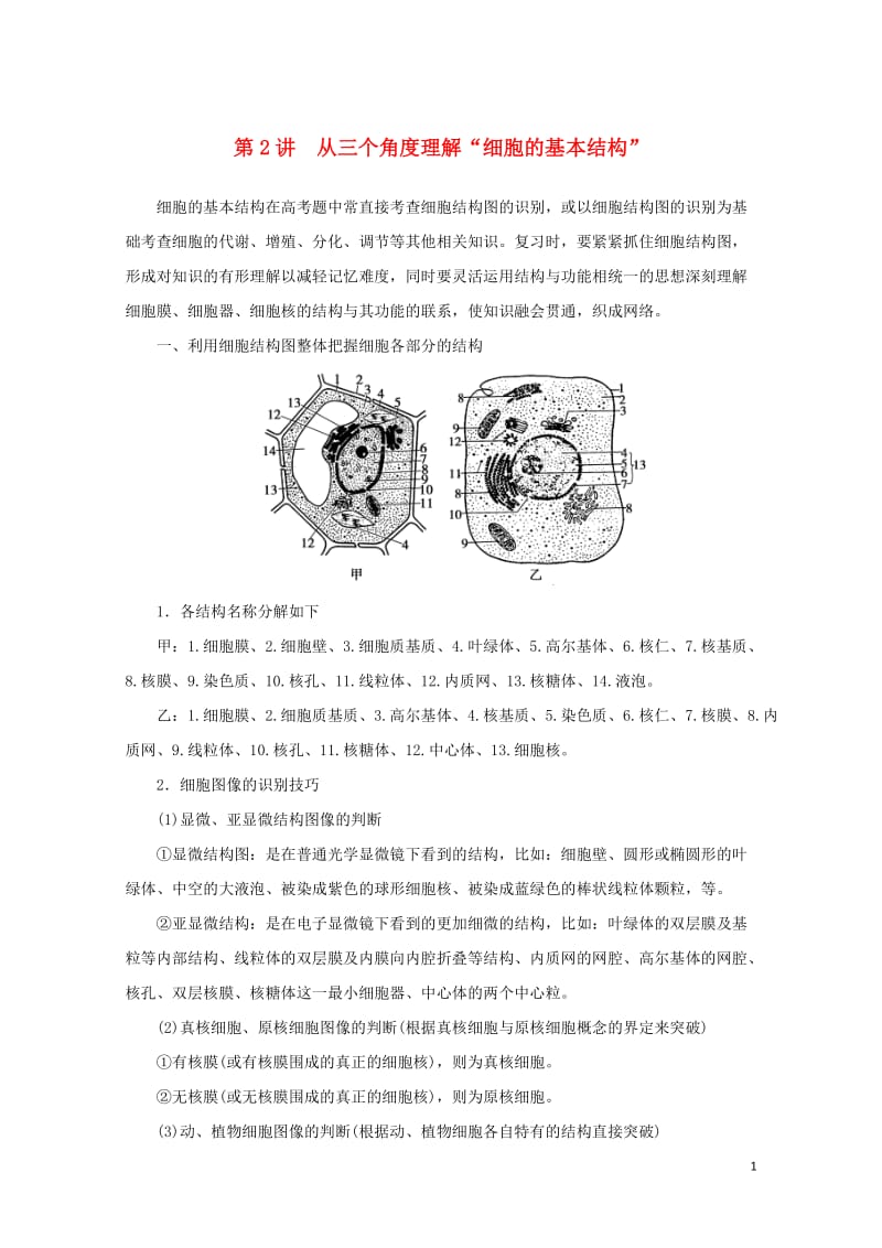 江苏省2017年高中生物暑期作业第2讲从三个角度理解“细胞的基本结构”高考复习适用苏教版201707.doc_第1页