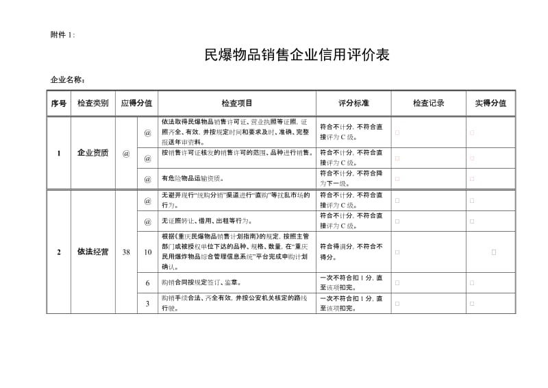 民爆物品销售企业信用评价表.doc_第1页