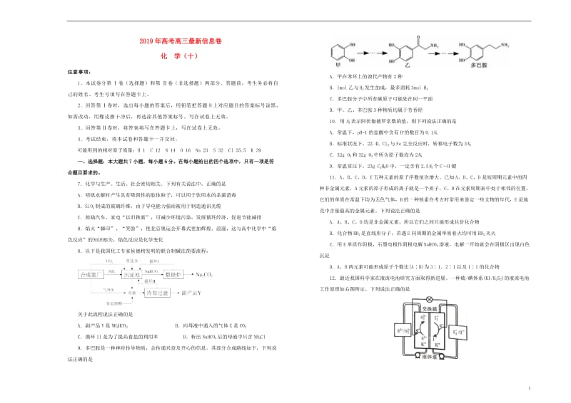 2019年高三化学最新信息卷十201905230311.doc_第1页