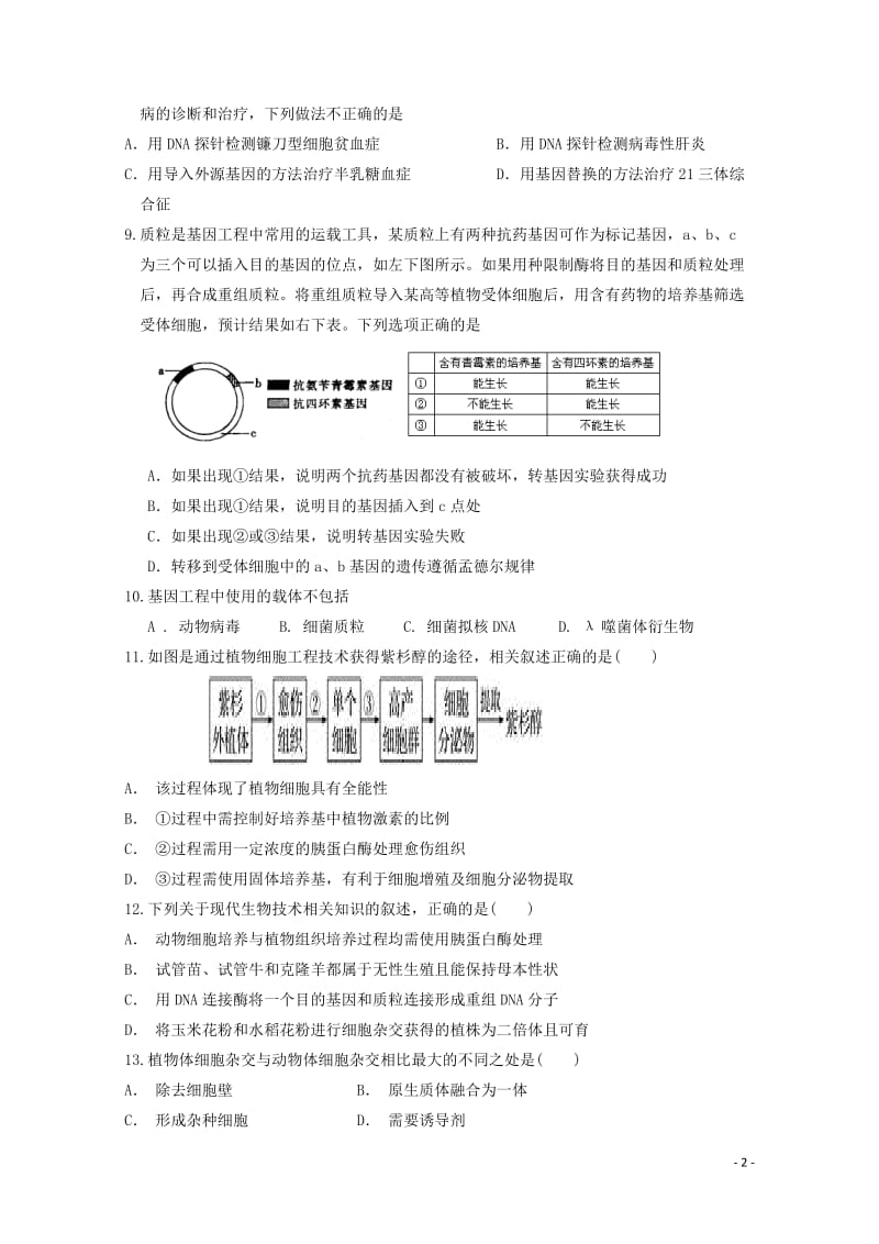 广西蒙山县第一中学2018_2019学年高二生物下学期第一次月考试题2019042602107.doc_第2页