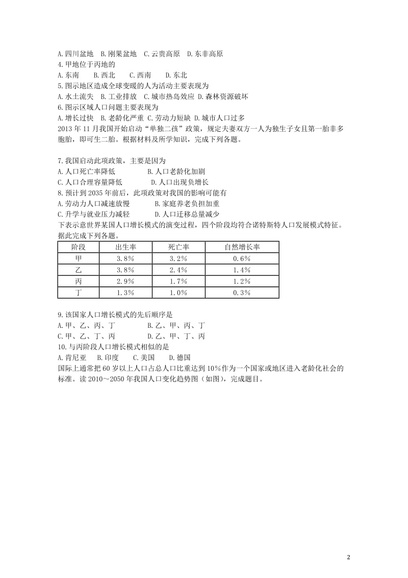 2017年高考地理人口的变化测试含解析新人教版20170726165.doc_第2页