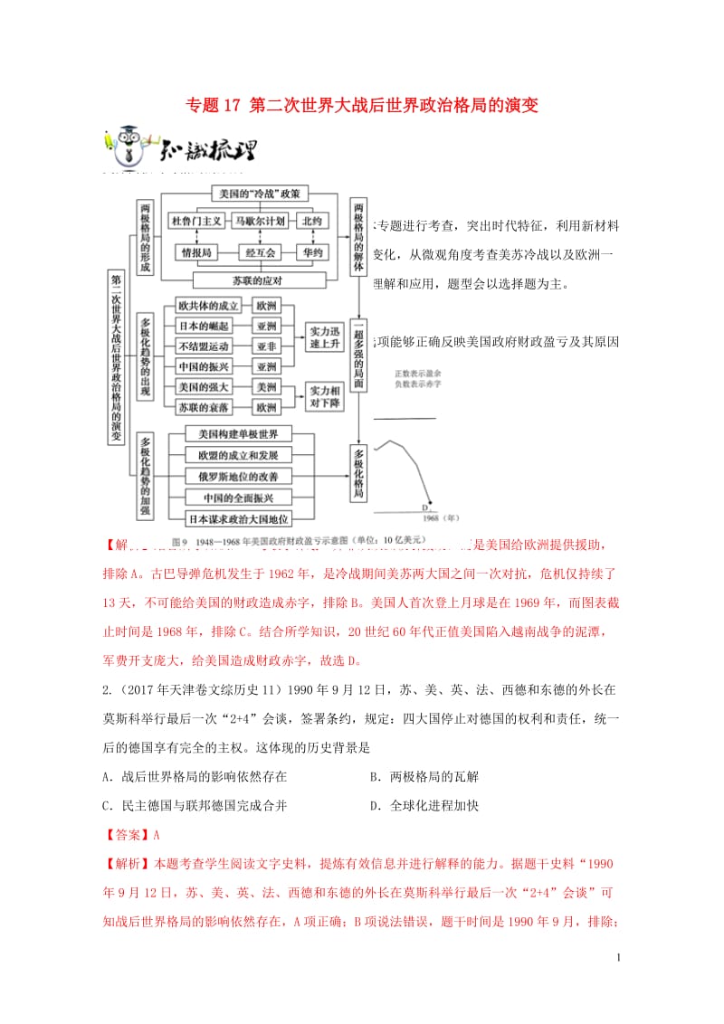 2019年高考历史一轮总复习巅峰冲刺专题17第二次世界大战后世界政治格局的演变突破含解析201905.doc_第1页