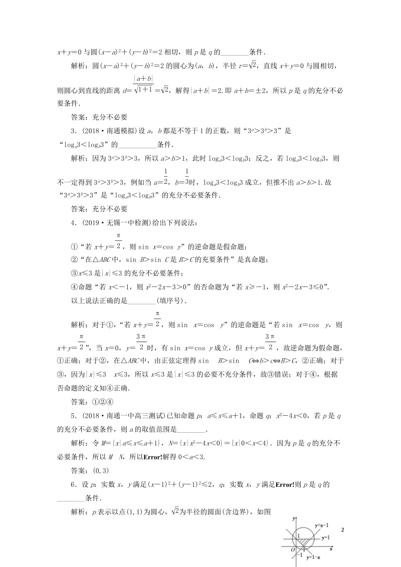 江苏专版2020版高考数学一轮复习课时跟踪检测二命题及其关系充分条件与必要条件理含解析2019050.doc_第2页