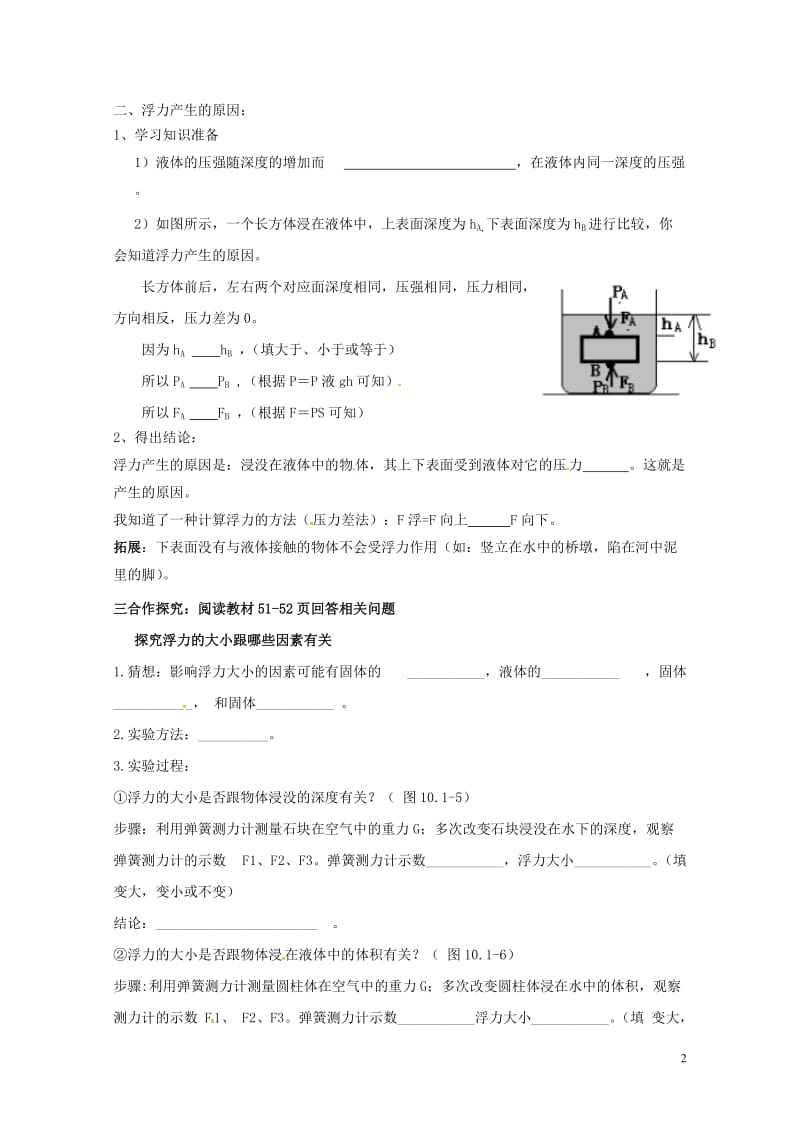 云南省邵通市盐津县滩头乡八年级物理下册10.1浮力导学案无答案新版新人教版201707182117.doc_第2页