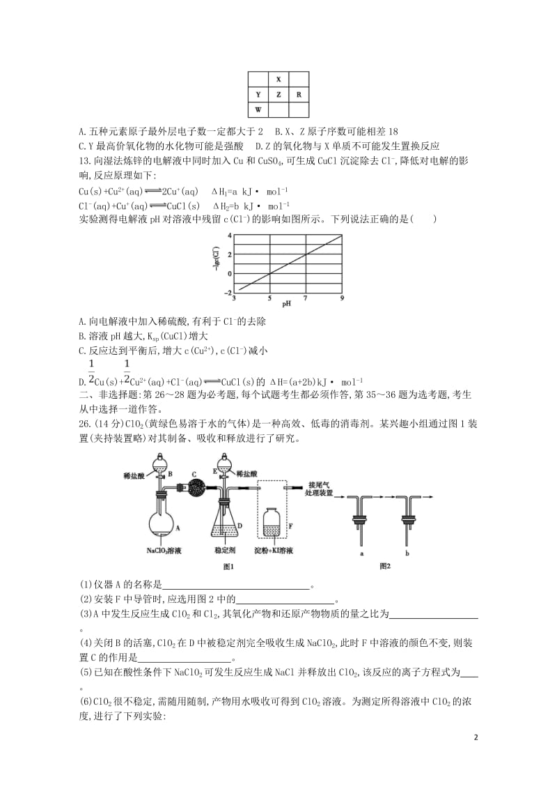 2019届高考化学二轮复习单科仿真演练六含解析20190511248.doc_第2页