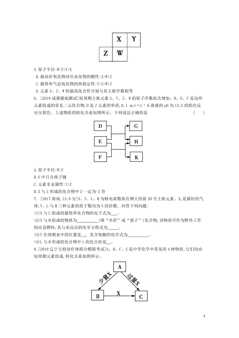 2019年高考化学总复习专题12元素周期表元素周期律习思用练习含解析20190509254.docx_第2页