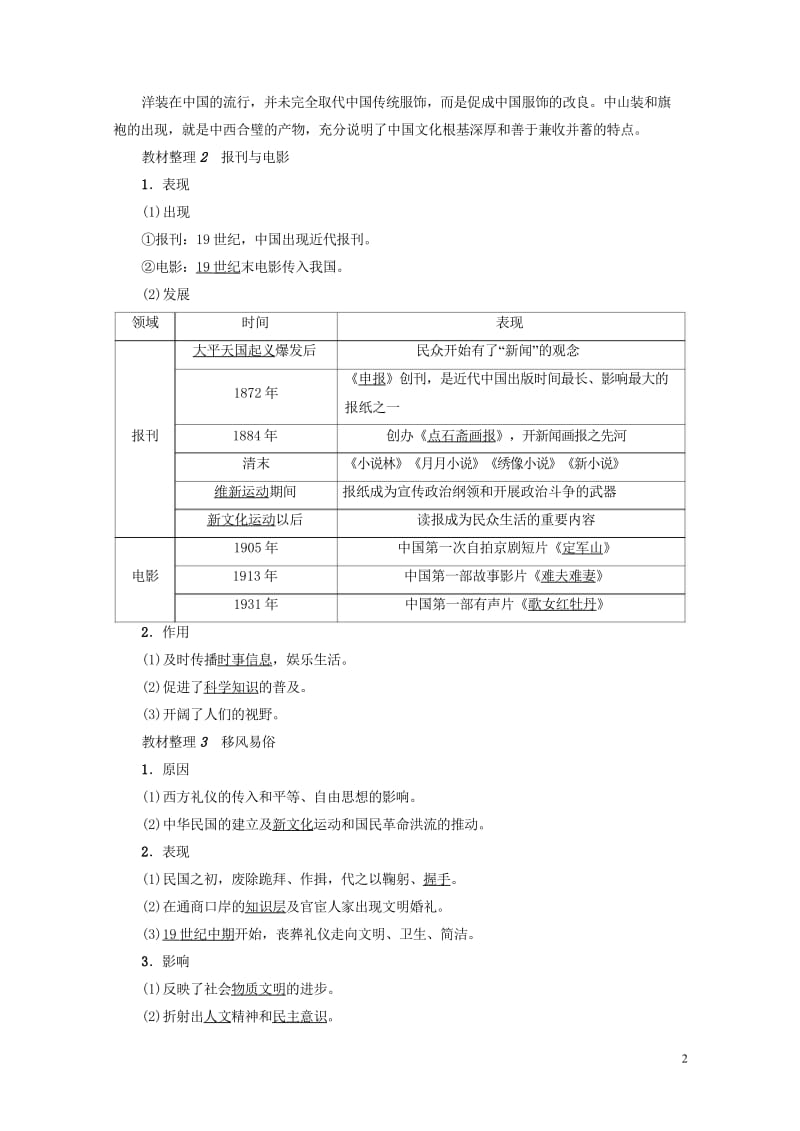 2017_2018学年高中历史第2单元工业文明的崛起和对中国的冲击第12课新潮冲击下的社会生活学案岳.wps_第2页