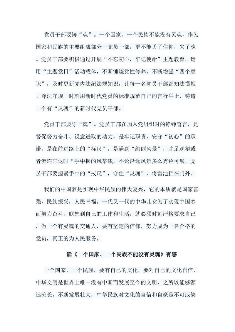 7篇读《一个国家、一个民族不能没有灵魂》有感汇编.doc_第2页