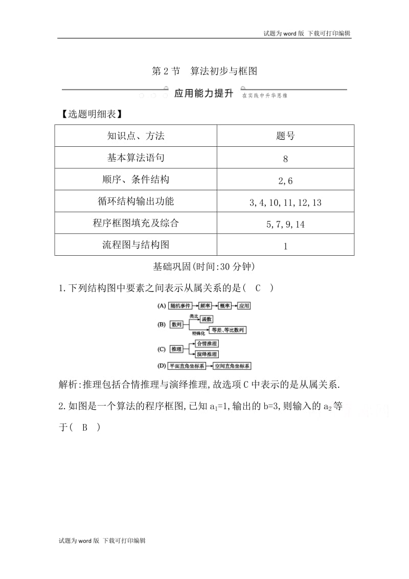 2020版导与练一轮复习理科数学习题：第十一篇　复数、算法、推理与证明（必修3、选修1-2） 第2节　算法初步与框图 Word版含解析.doc_第1页