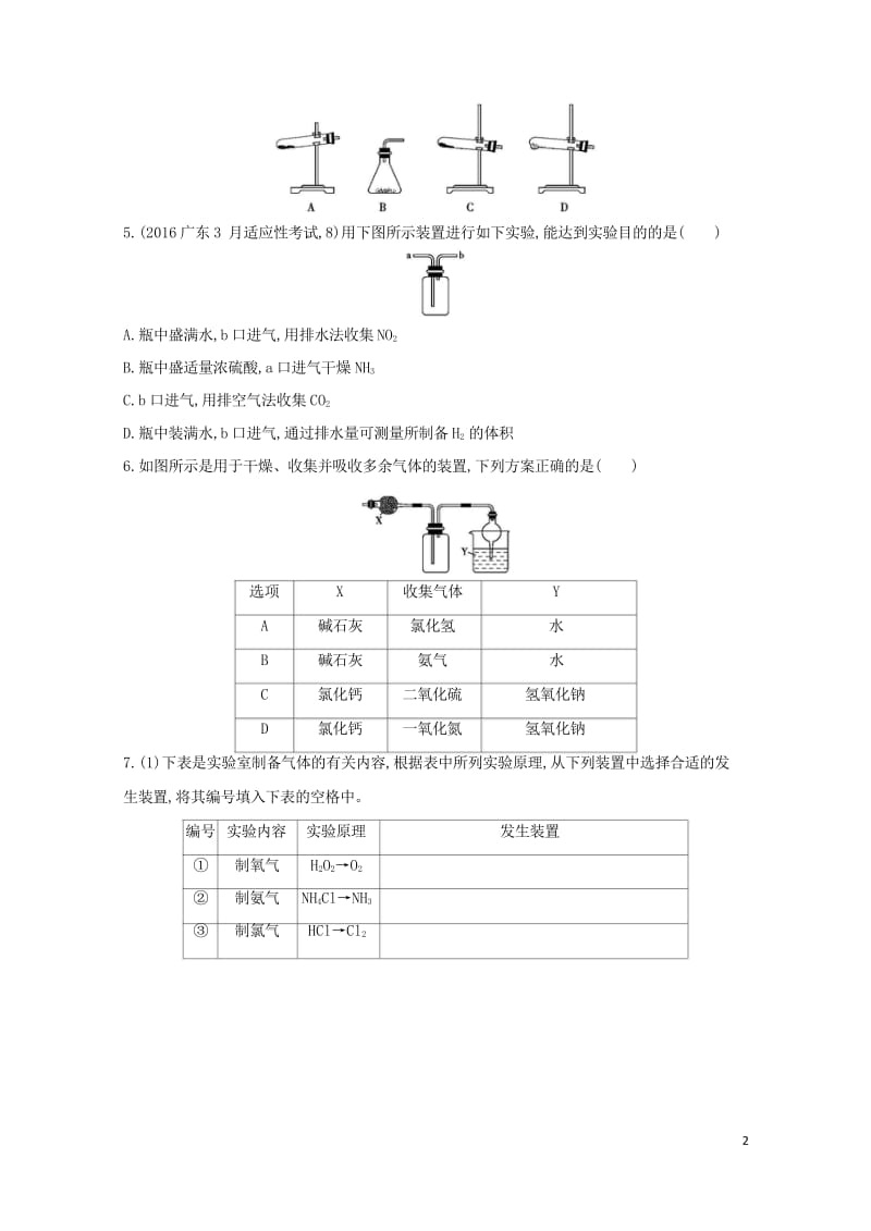 新课标2018高考化学一轮复习专题六化学实验基础第31讲常见气体的实验室制备夯基提能作业201707.wps_第2页