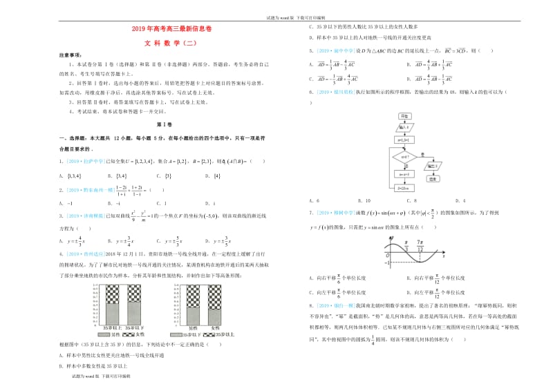 2019年高三数学最新信息卷二文.doc_第1页