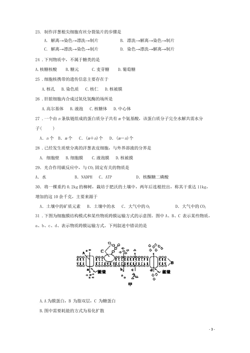 浙江省杭州市西湖高级中学2018_2019学年高一生物5月月考试题2019052902105.wps_第3页