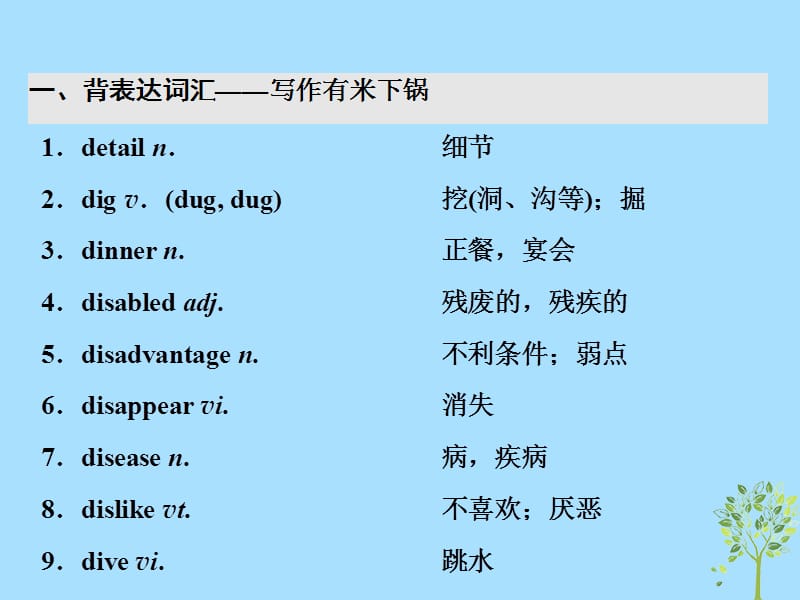 浙江专版2020版高考英语一轮复习素养积累第五周周三考纲词汇背诵序目de__dr_课件新人教版.ppt_第2页