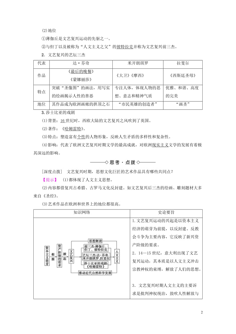 2017_2018学年高中历史第3单元从人文精神之源到科学理性时代第12课文艺复兴巨匠的人文风采学案.doc_第2页