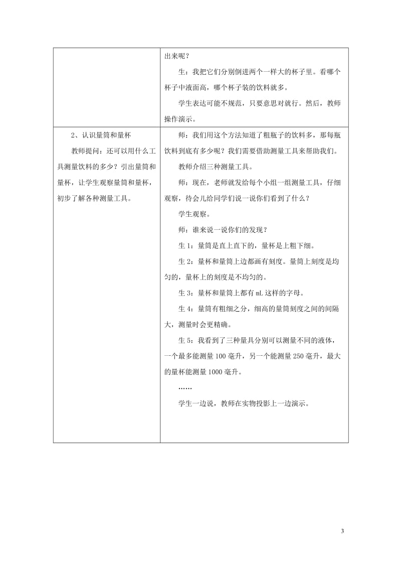 四年级数学上册一升和毫升1.1认识升与毫升教学设计冀教版20190521287.doc_第3页