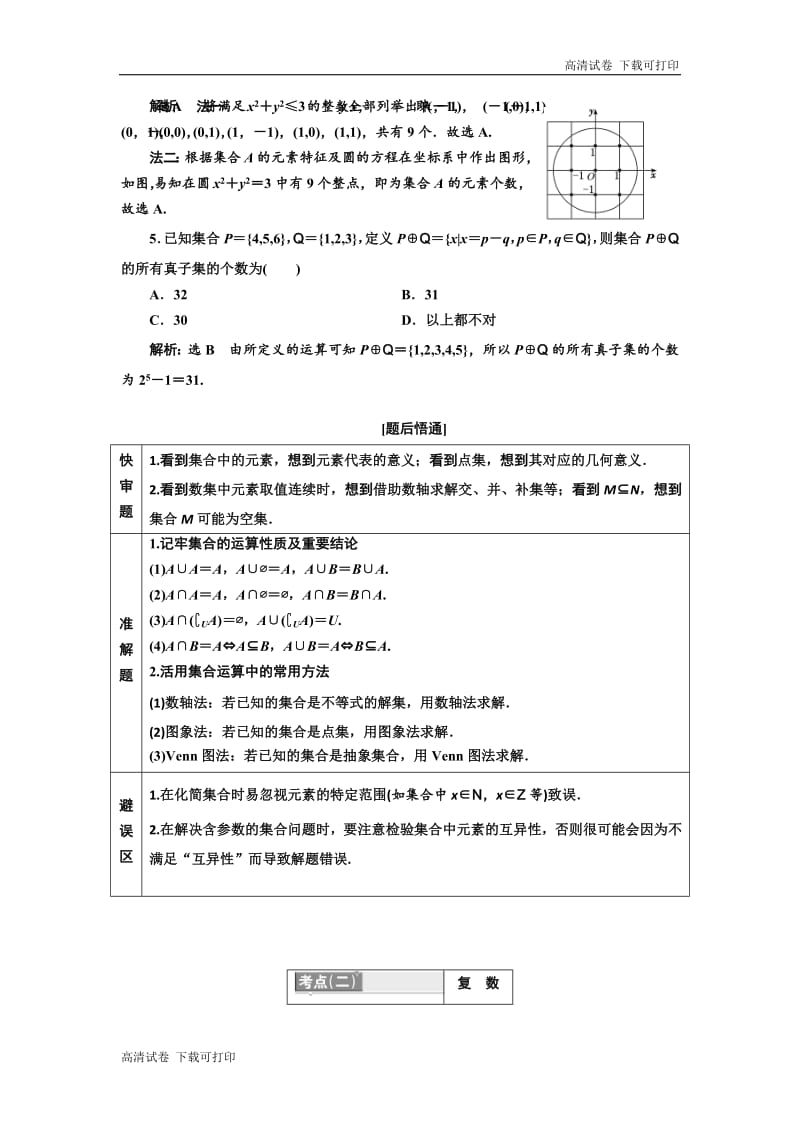 2019版二轮复习数学（文）通用版讲义：第一部分 第一层级 基础送分专题一 集合、复数、算法 Word版含解析.pdf_第3页