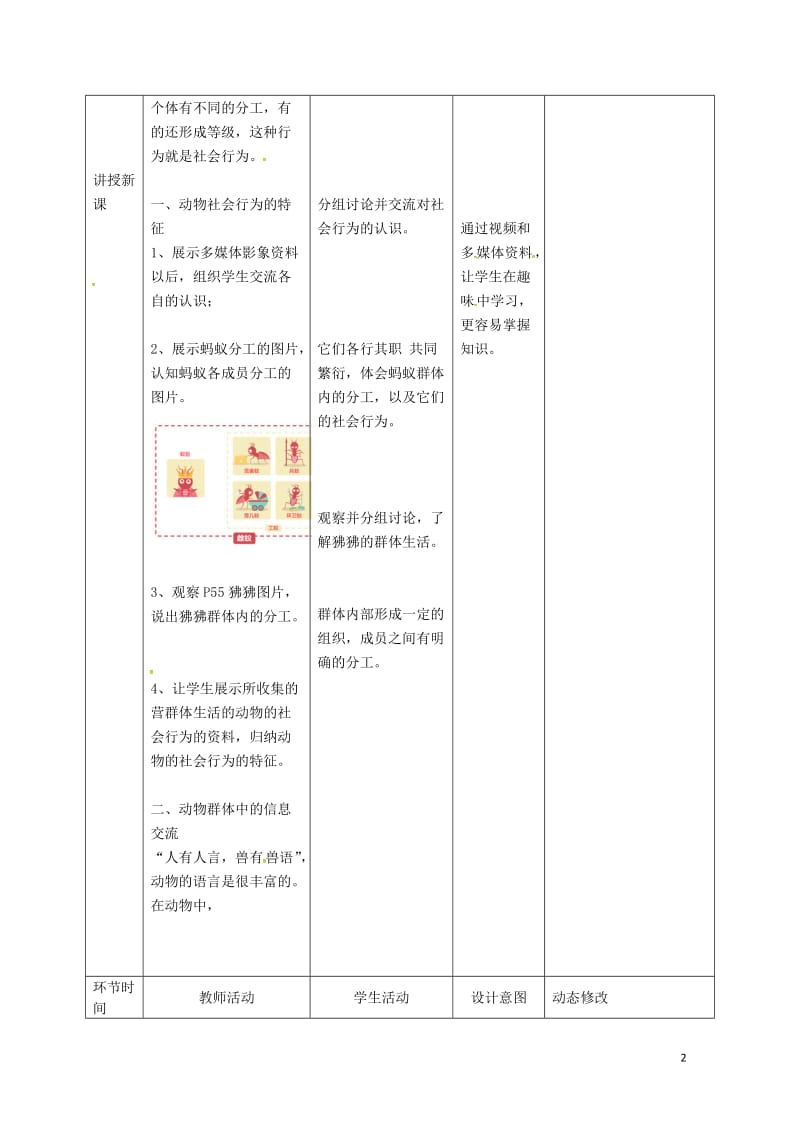 吉林省双辽市八年级生物上册第五单元第二章第三节社会行为教案新版新人教版20170719449.doc_第2页