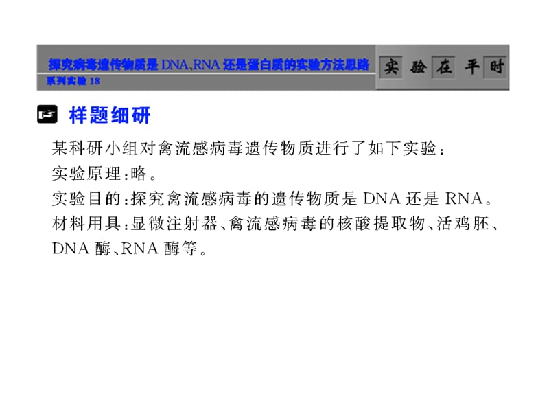 系列实验18 探究病毒遗传物质是DNA、RNA还是蛋白质的实验方法思路.ppt_第1页