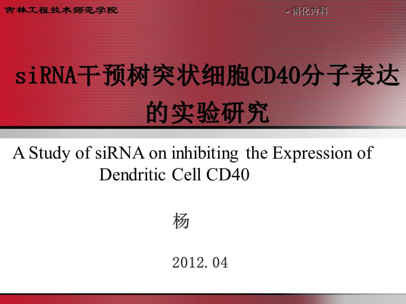 siRNA干预树突状细胞CD40分子表达的实验研究.ppt_第1页