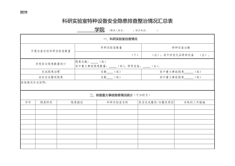 科研实验室特种设备安全隐患排查整治情况汇总表.doc_第1页