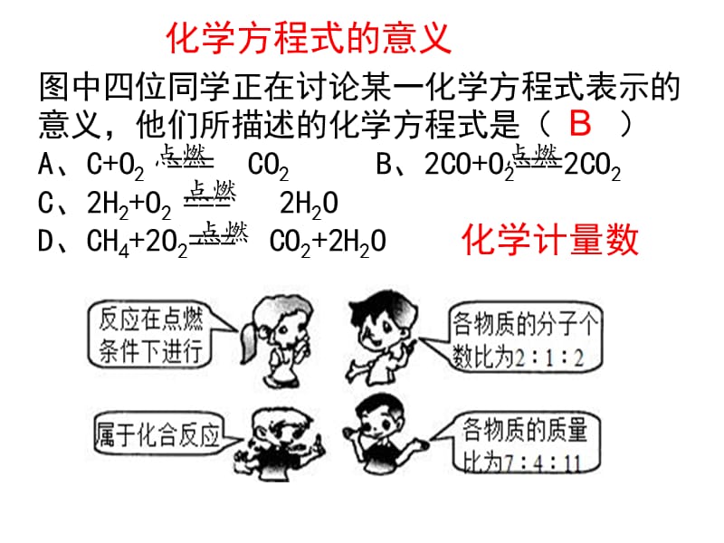 图中四位同学正在讨论某一化学方程式表示的意义他们所描.ppt_第1页