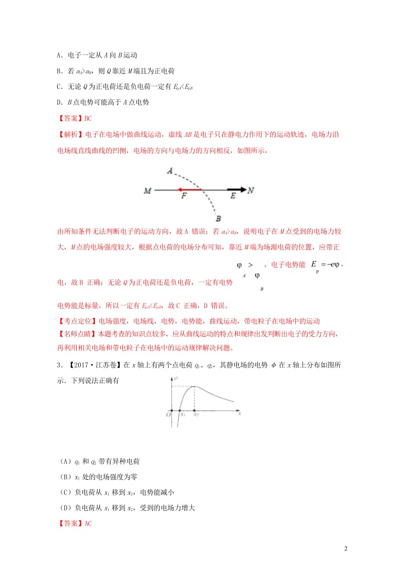 2017年高考物理高考题和高考模拟题分项版汇编专题04电场含解析20170808342.wps_第2页