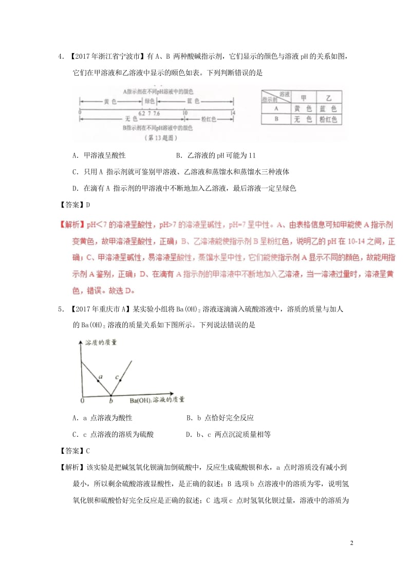 2017年中考化学试题分项版解析汇编第01期专题10.2酸碱中和反应溶液的酸碱度含解析2017091.wps_第2页