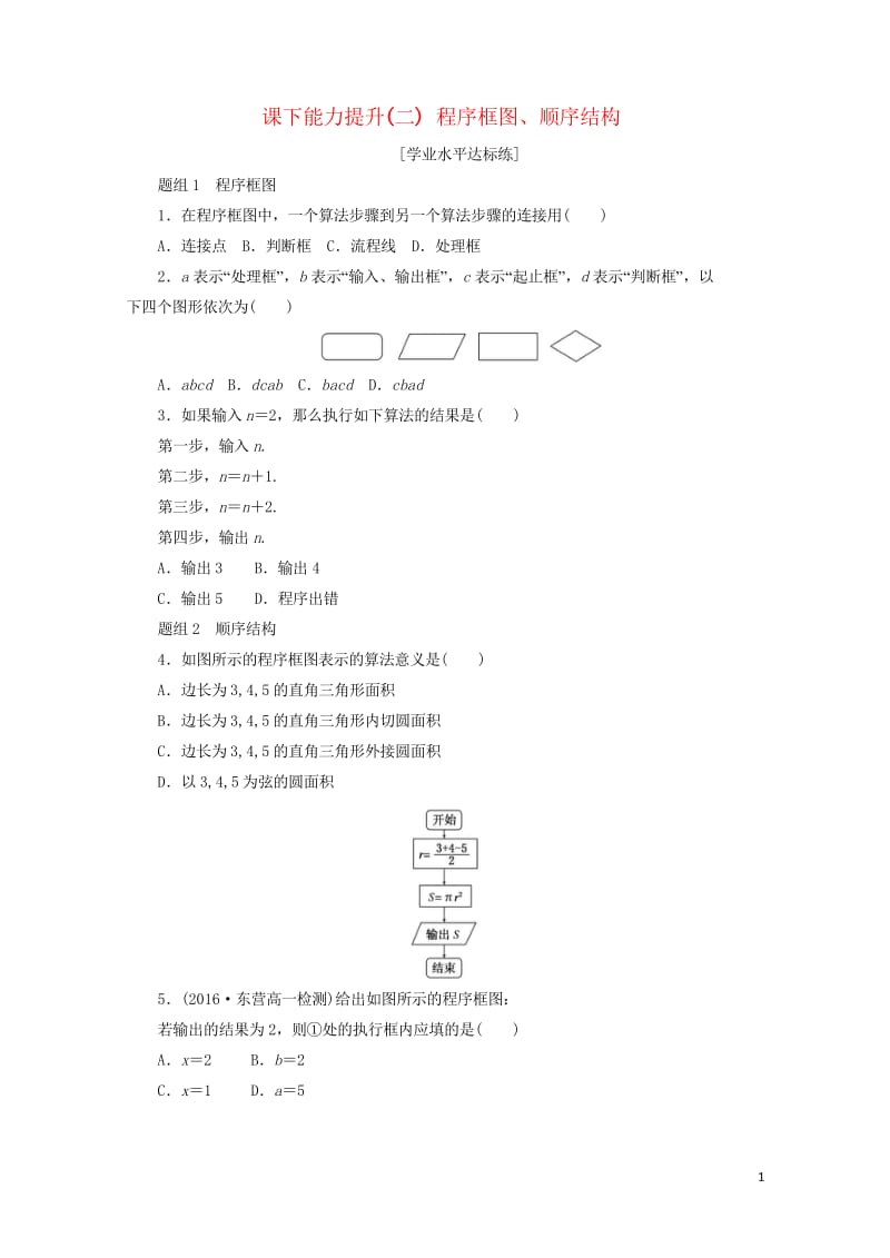 2017年高中数学课下能力提升二程序框图顺序结构新人教A版必修320170925119.wps_第1页